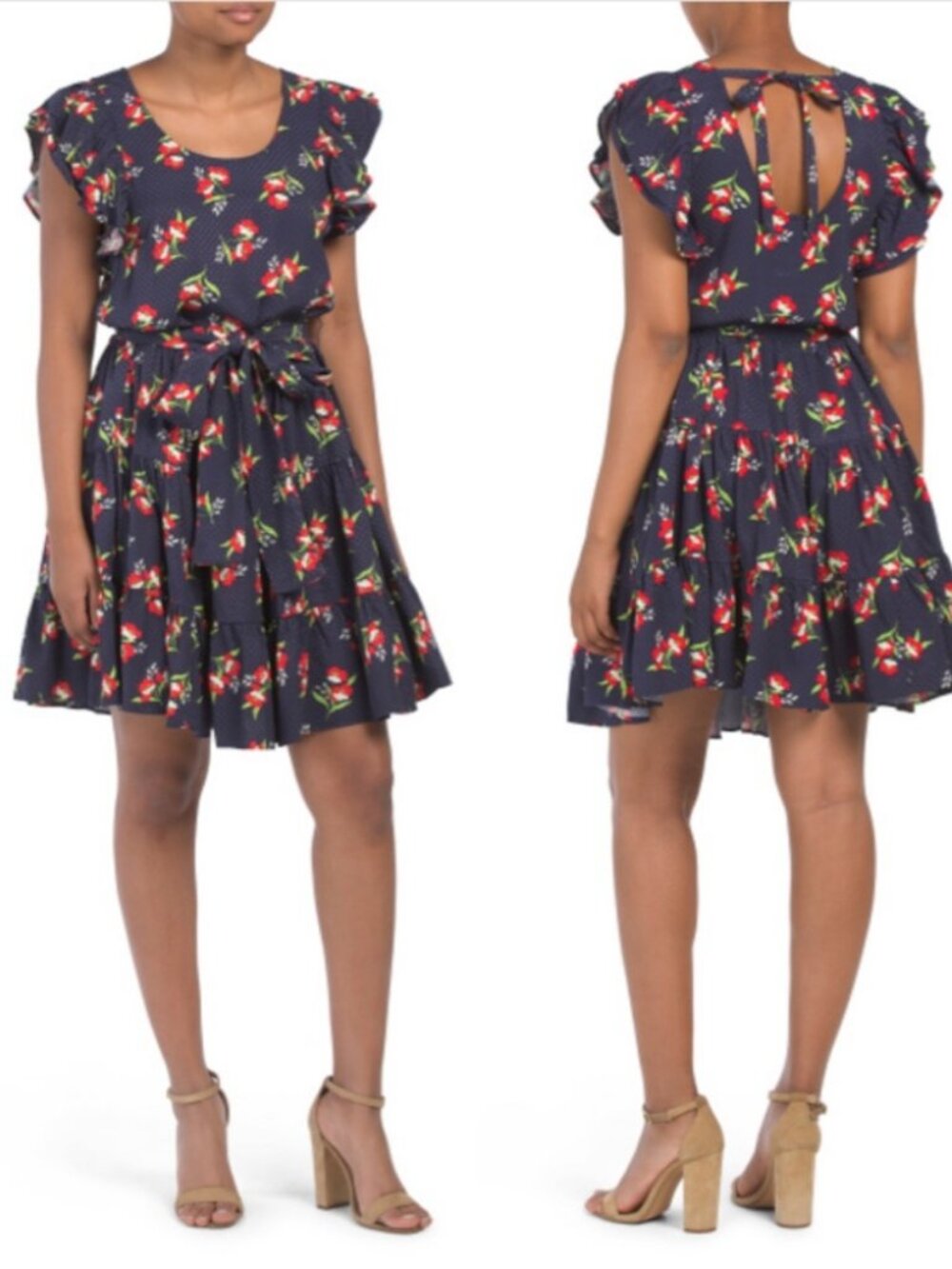 Jill Stuart Floral-Jacquard Flutter-Sleeve Dress
